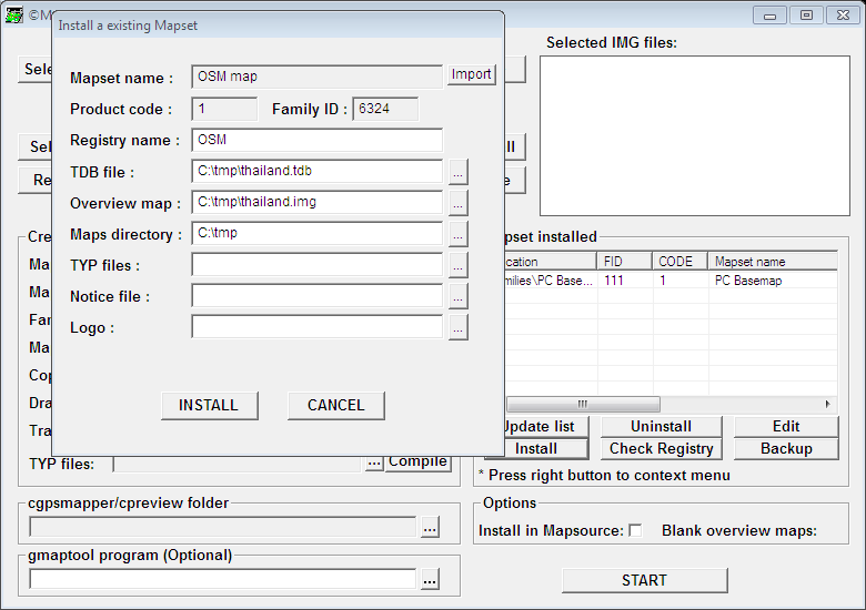 MapSetToolkit installation screen for MapSource